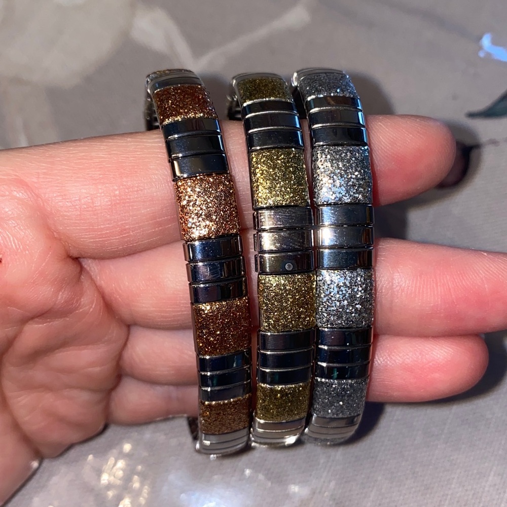 Set of Three Glittery Elastic Bracelets